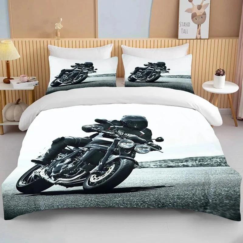 3D Motorcycle Bedding Set Print Cars Duvet Cover With Pillowcase Motocross Bedspread Boys Boys Bed Set King Size Home Textiles