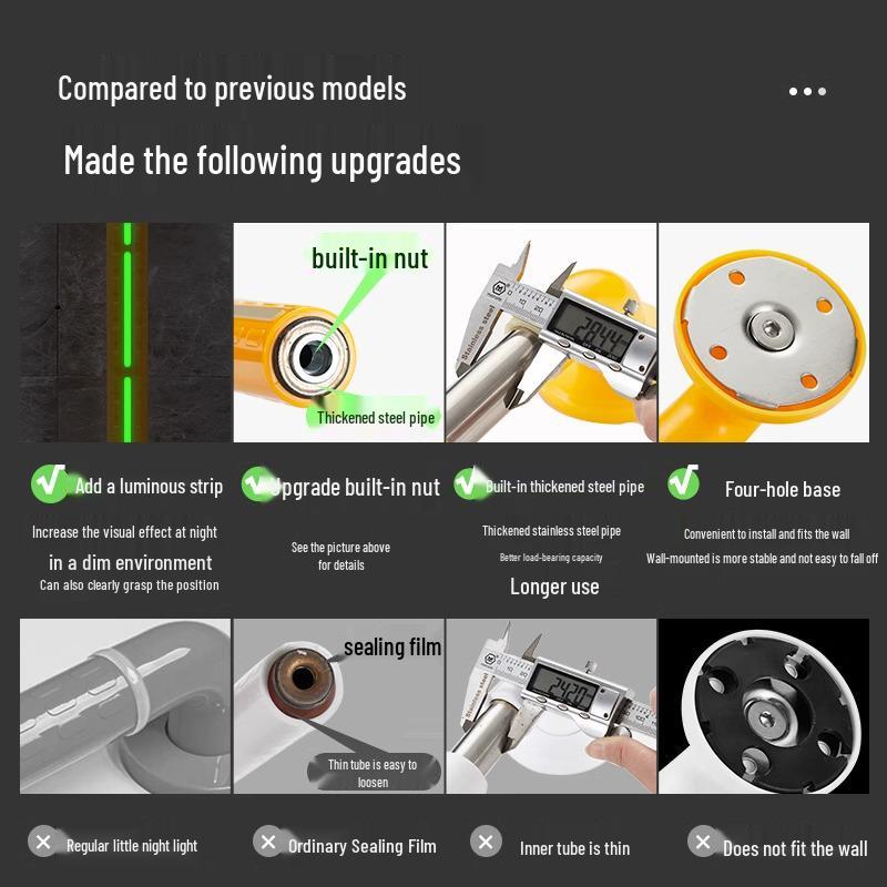 Barrier-Free Stainless Steel Safety Handrail for Elderly and Disabled - Anti-Slip Grab Bar for Toilet and Washroom