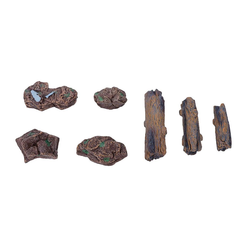 7 Pcs Miniature Tree Stump and Artificial Stone Rocks Resin Ornaments for Terrarium Bonsai Home Decor
