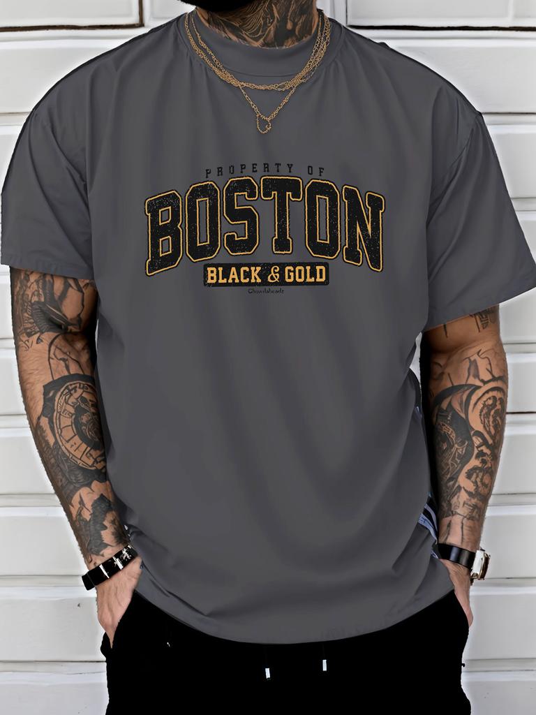 Unisex Sommer 100% Baumwolle Modisch Lässig Locker Übergröße Boston Buchstaben Aufdruck Sport Rundhals Kurzarm T-Shirt Oberteil