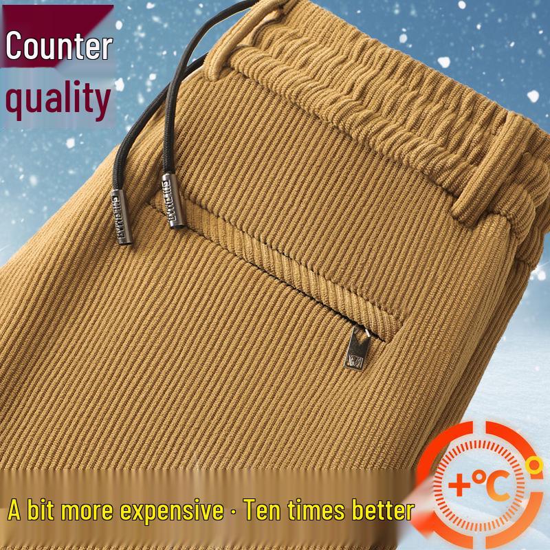 

High-End Elastic Waist Corduroy Pants: Wrinkle-Resistant, Thickened for Autumn/Winter, Loose Straight-Leg XL
