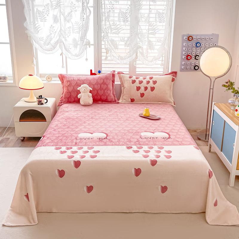 Cartoon Style Bedsheet Velvet Bed Linen Skin-friendly Flat Sheet Warm Bed Sheet for Winter Home Sheets Sabanas (No Pillowcase)