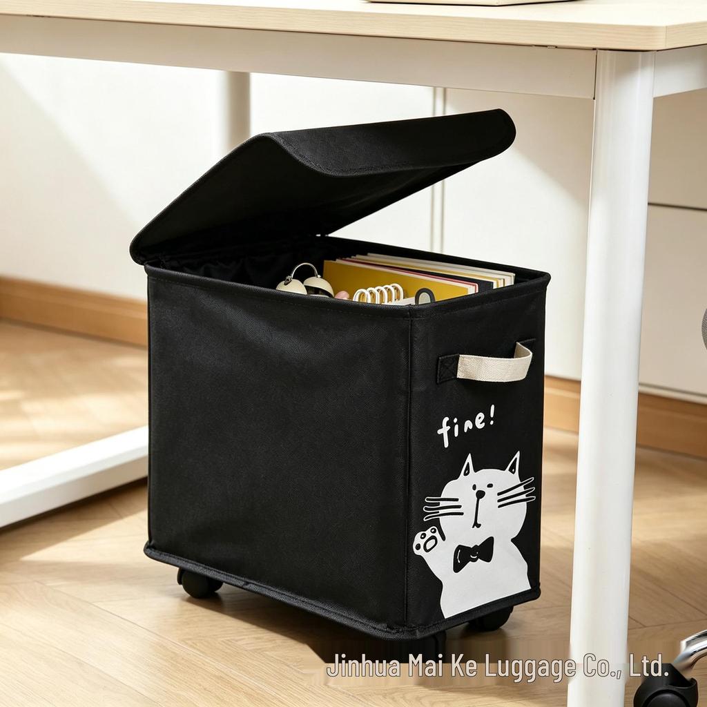 Under-Desk Movable Storage Basket with Wheels - Ideal for Office or Dormitory.
