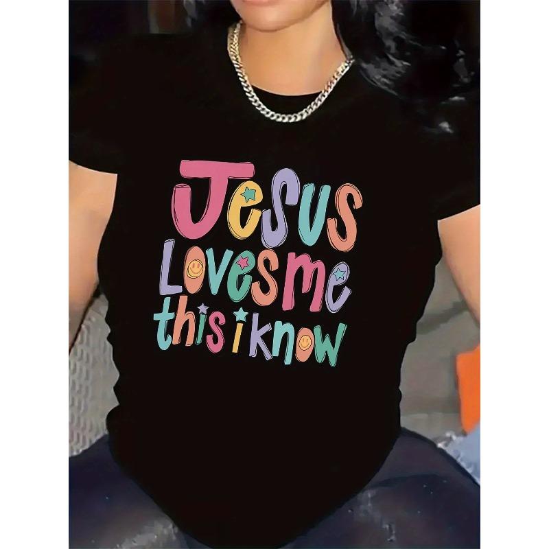 

European sizes Women S Black T-Shirt with Colorful Loves Me This I Know Graphic Comfortable Short Sleeve Top for Home or Casual Attire 4XL чорний