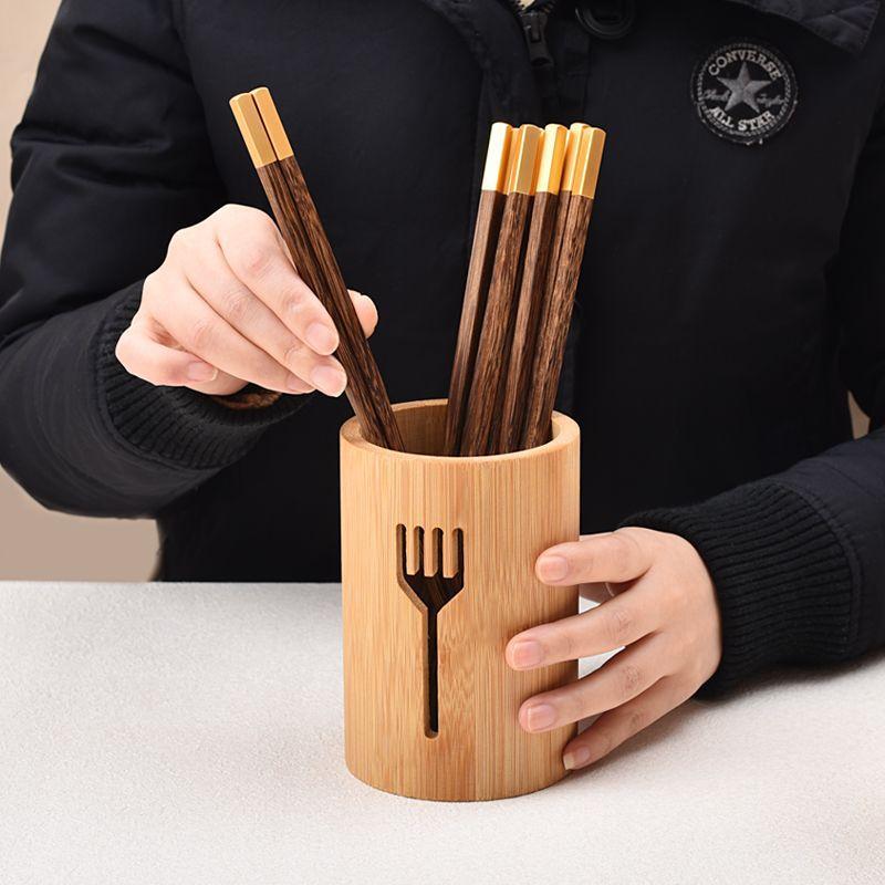 Drain Bamboo Silverware Organizer Utensil Holder Kitchen Countertop Chopstick Tube Hotel Restaurant Tableware Storage Bucket