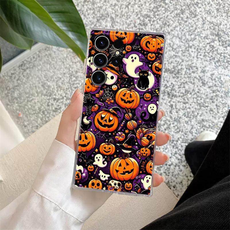 Happy Halloween Katze Kürbis S25FE Klare Hülle Für Samsung Galaxy S25 S24 S23 Ultra S20 S21 FE S22 Plus A56 5G A17 A07 Handyhülle