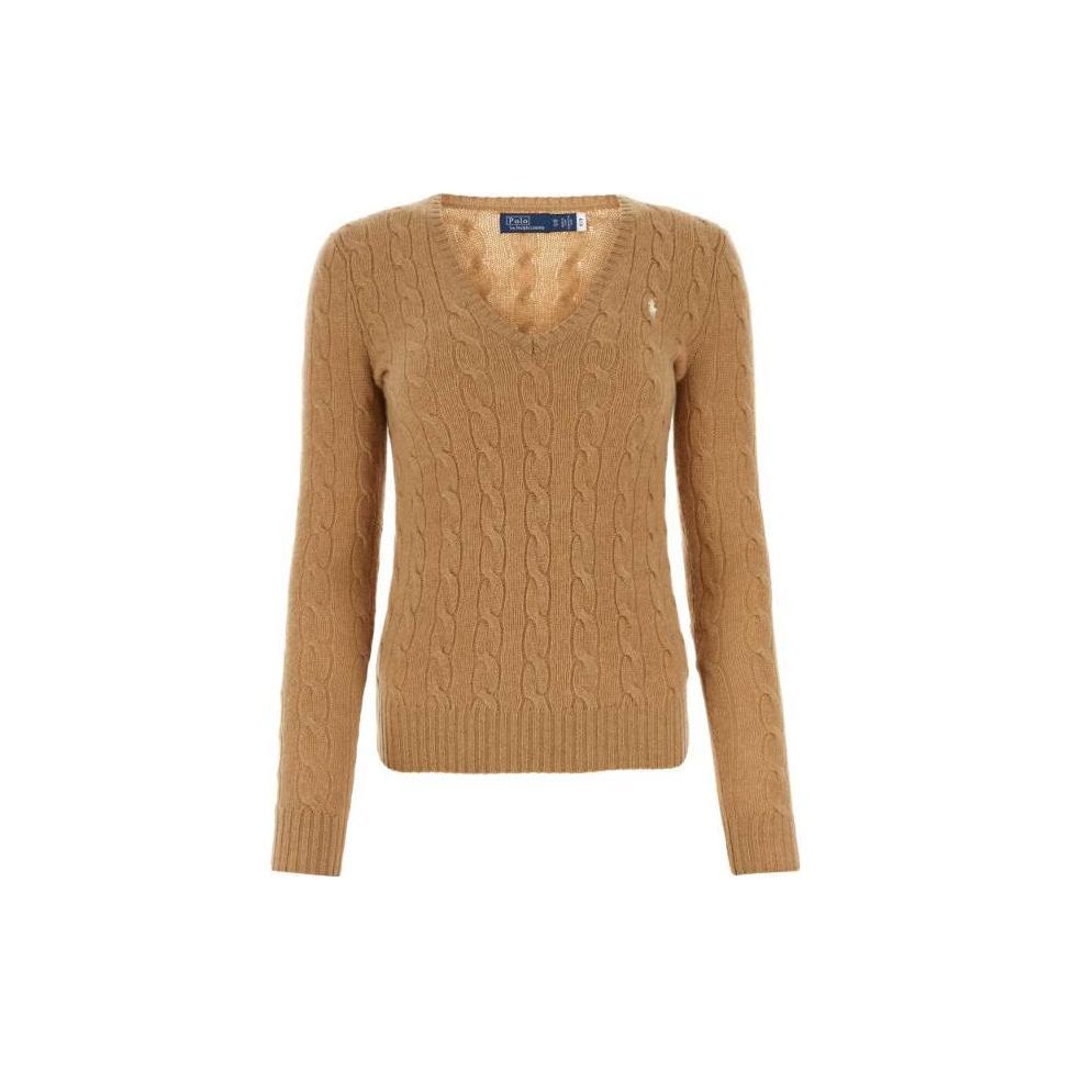 Polo Ralph Lauren V-Neck Solid Long Sleeve Knit Sweater Women sweater Camel 211910422002-233
