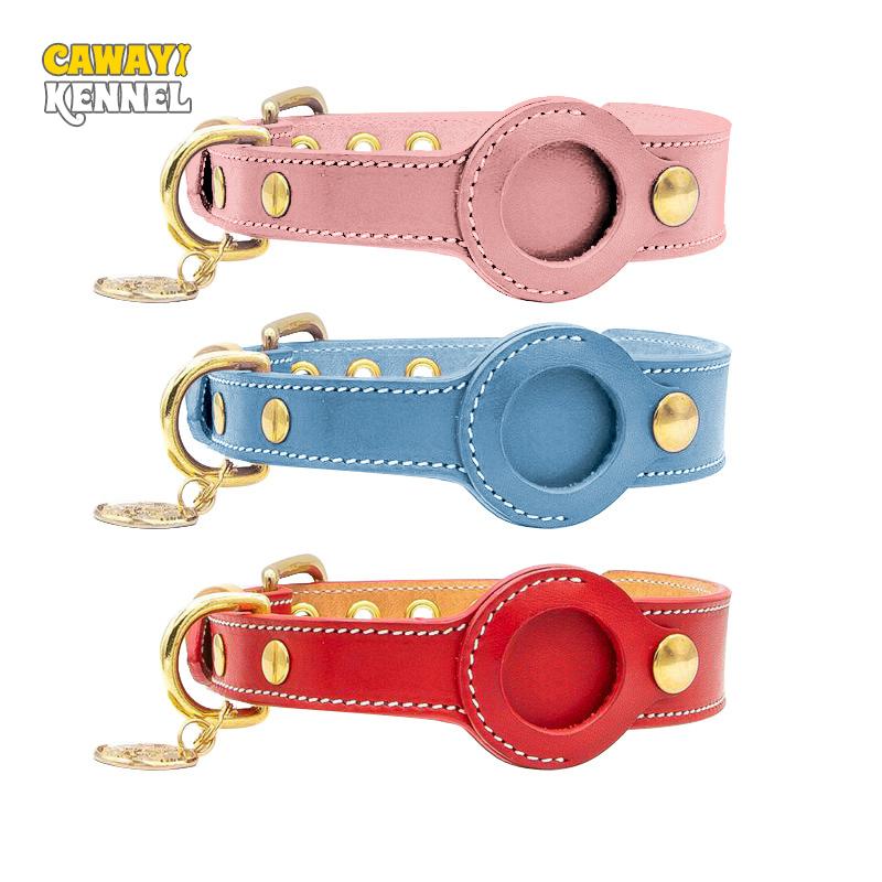 

Кожаный ошейник для собак CAWAYI KENNEL для маленьких и средних собак, аксессуары с воздушной биркой для домашних собак, модельерский регулируемый ошейник Perro