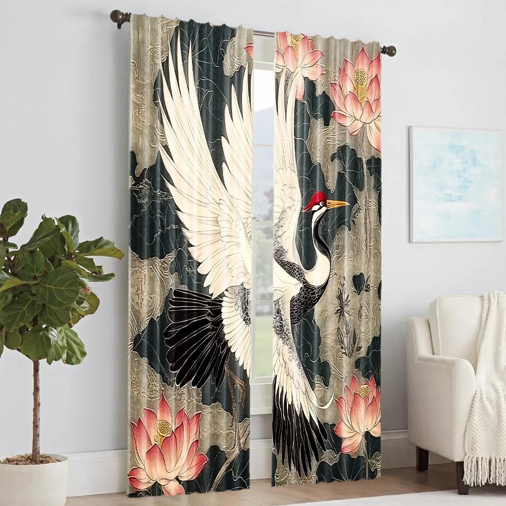 2 Pcs   Versatile Polyester Transparent Curtains for Home Decoration Noble Bird for Use In Bedrooms and Living Rooms