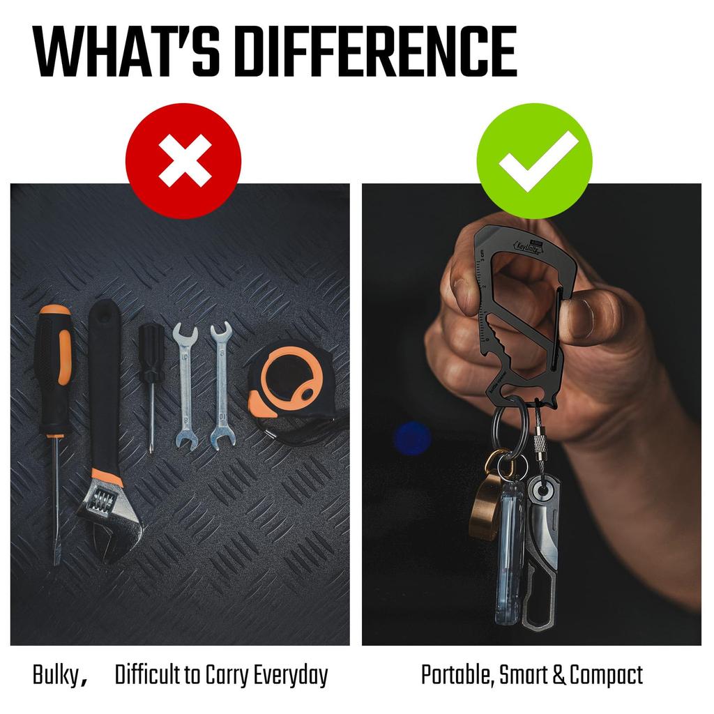 KeyUnity KS00 Multi-Tool Carabiner Keychain [Ruler, Bottle Opener, Screwdriver, Spanner] Multifunctional, Lightweight, Stylish EDC Tool, Stainless Ste
