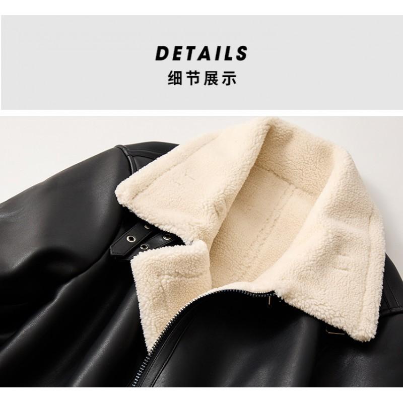 Mens Winter Short PU Leather Jacket With Fleece Lining Oversized Fit Black Casual Outerwear