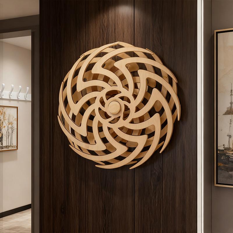 1PC Sculptures Artistic Ornaments Handmade Wooden Windmill Shape Moving Gifts Rotating Elegant Wall Hangings Gifts 35cm