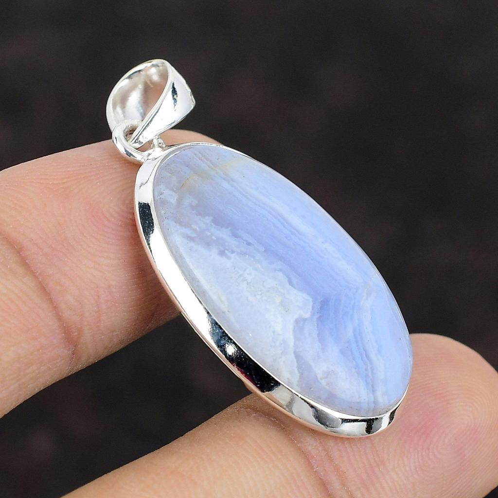 Blue Lace Agate Pendant Natural Gemstone Pendant 925 Sterling Silver Pendant Best Design Pendant Handmade Jewelry Agate Jewelry For Mother
