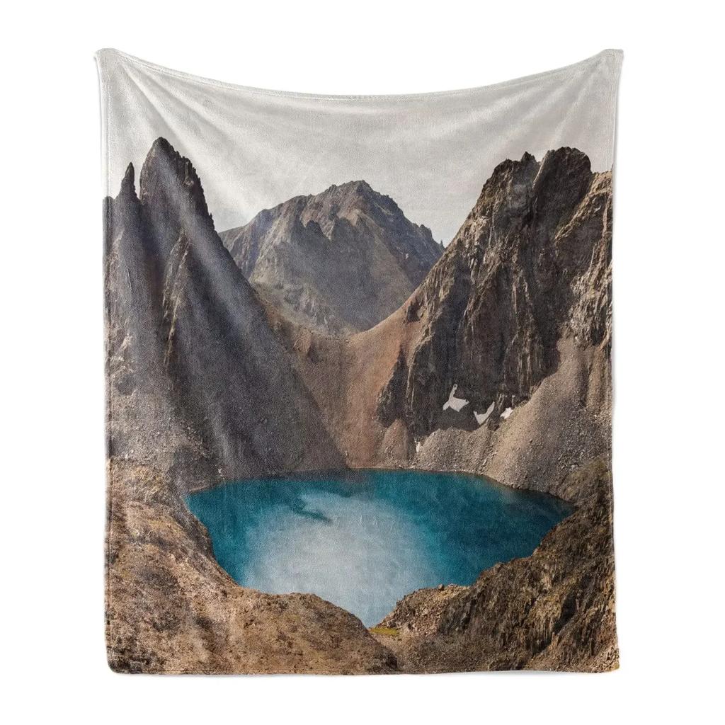 Landscape Throw Blanket, Grand Teton National Park Snowy Peak Mountains Nature Scene Picture Soft Flannel Blanket for Adult Gift