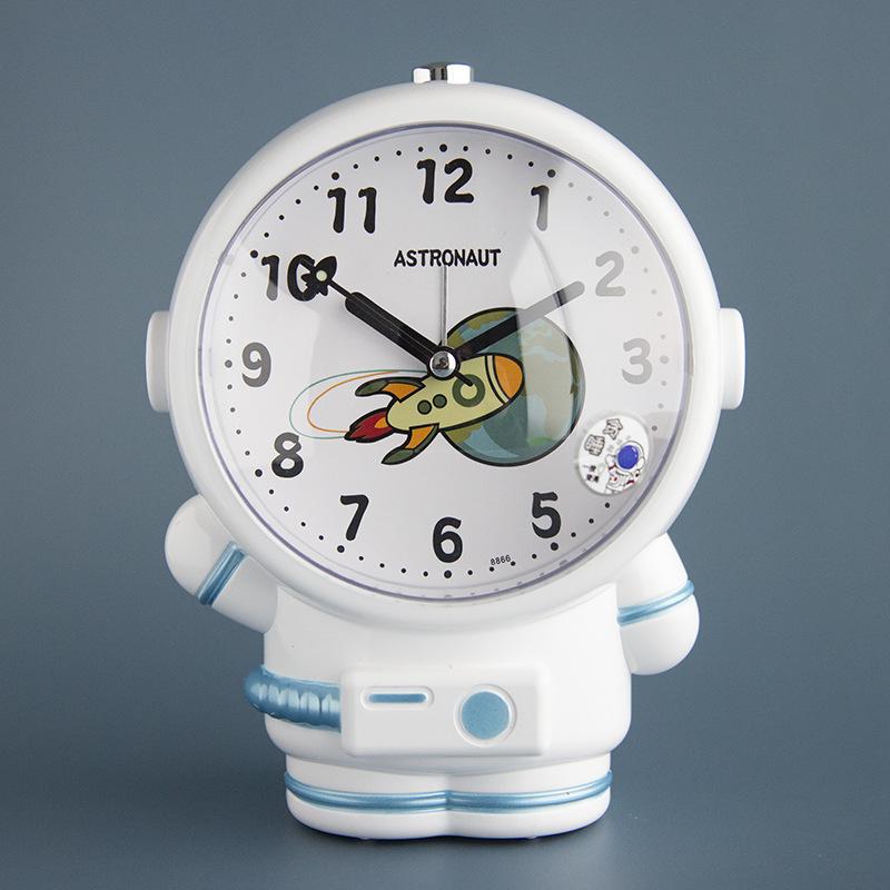 

Astronaut Double Alarm Clock Cartoon Children Student Boy and Girl Sweeping Seconds Silent with Night Light Study Bedside Sleep Alarm Clock