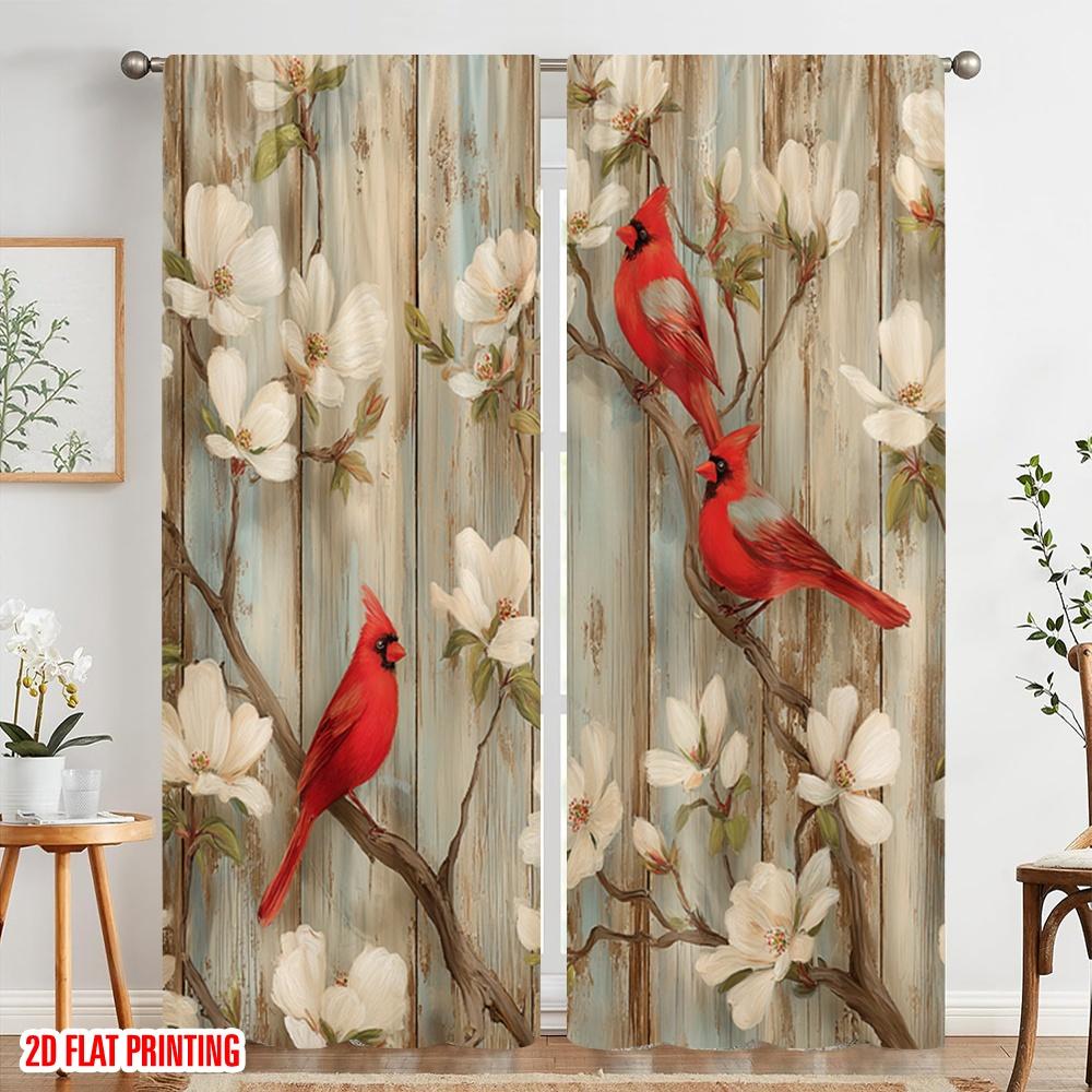 2Pcs,2D Plane Printing Light Filtering Curtains Cardinal Symphony Versatile Durable Polyester (Without Rod) Gifts For Living
