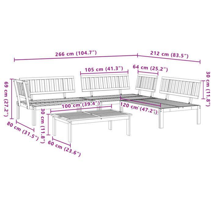 VidaXL Salon Garden Set 4 Pcs Solid Acacia Wood, Table and Chair Set, Lounge Set of 3209310