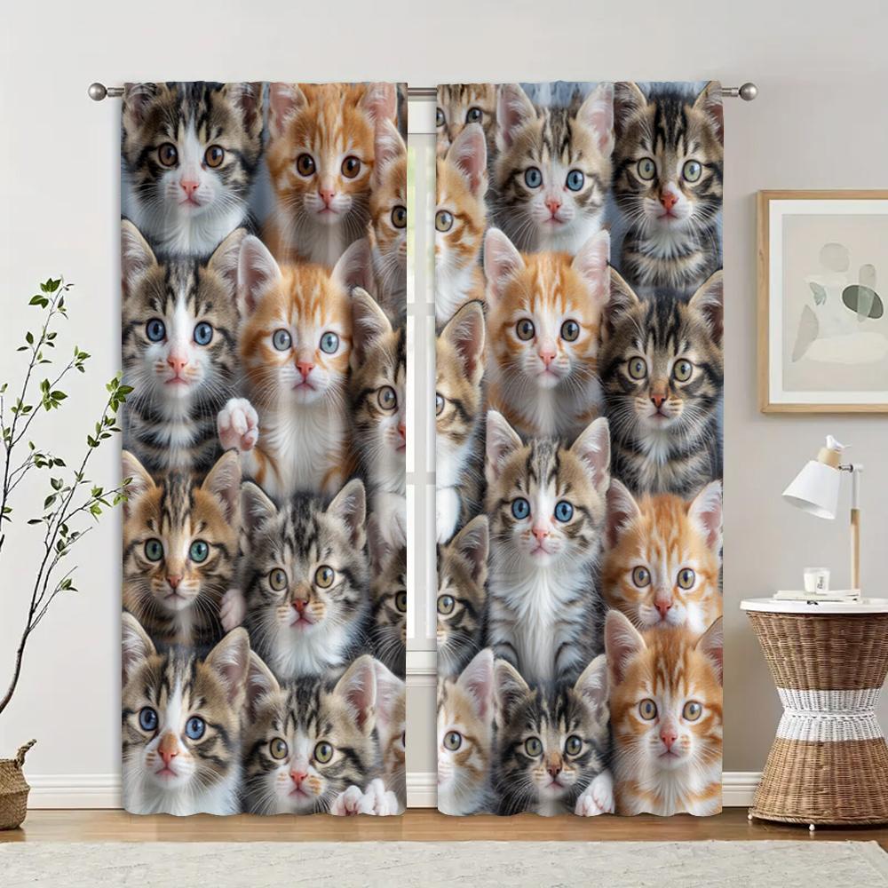 

2 pcs, filtering curtains (excluding rods, non-movable, without batteries) Whisker Wonders Cat for use in bedrooms and living 29x65in(75x166cm)