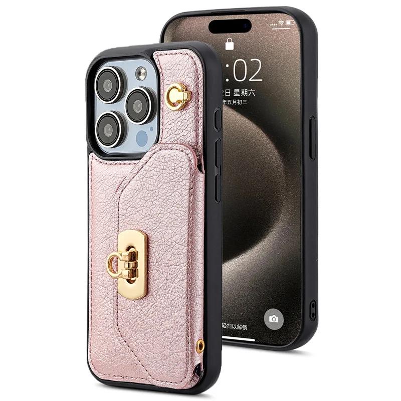 Crossbody Leather Phone Case Wallet with Card Holder for IPhone 16 15 14 Plus 13 Pro Max Stand Shockproof Protective Cover Women