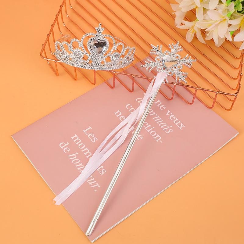 Girls Princess Crown Headband Bow Hair Accessories Snowflake Ribbon Magic Wand Set for Kids Birthday Party Dress Up