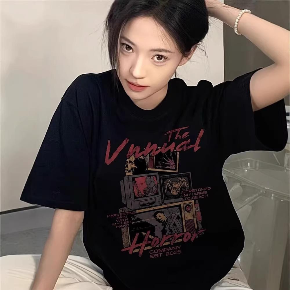 American high street black large size short-sleeved t-shirt women's fat mm summer loose lazy wind half-sleeved couple top
