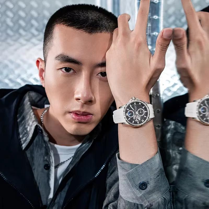 Luxury Tourbillon Watch Men Mark Fairwhale Brand Fashion Sports Waterproof Luminous Moon Phase Mechanical Watch Men Reloj Hombre