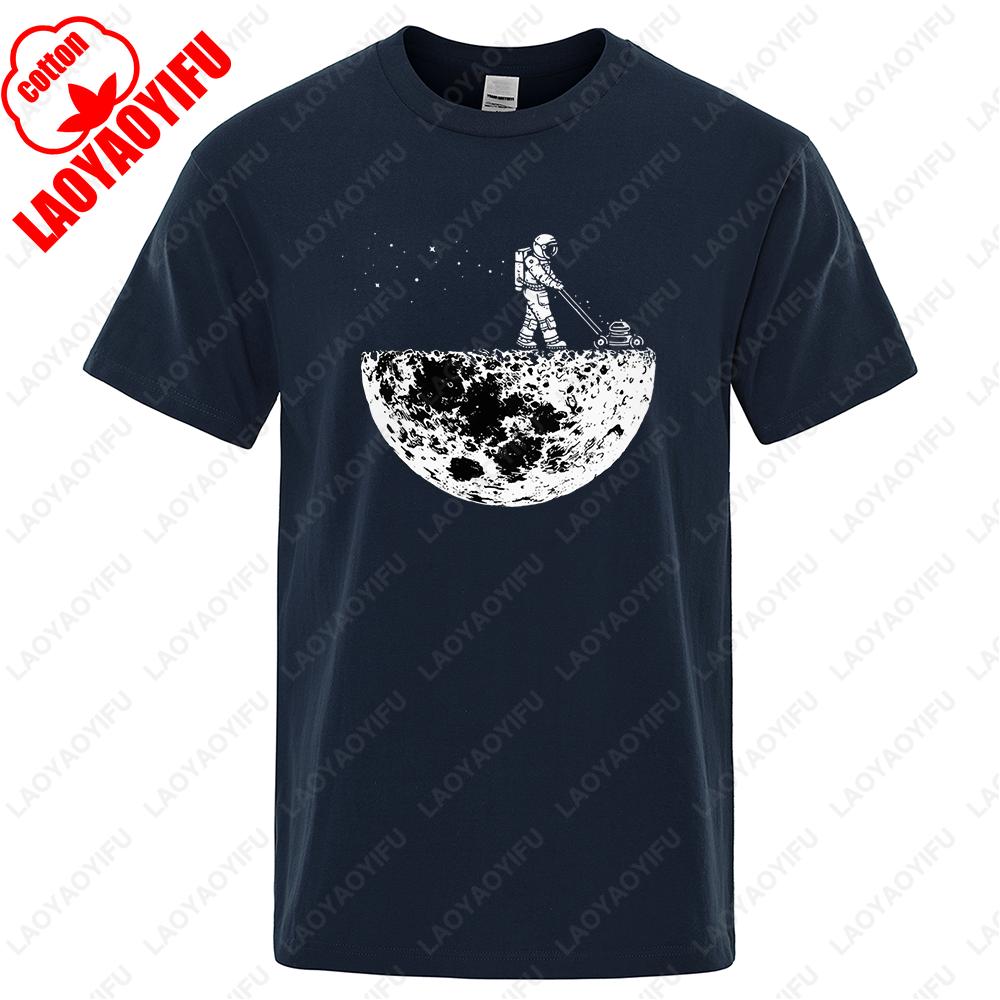 Mens Cotton TShirt Funny Astronaut Print Save The Moon Graphic Tee Loose Streetwear Summer 2025 Soft Hip Hop Unisex Top