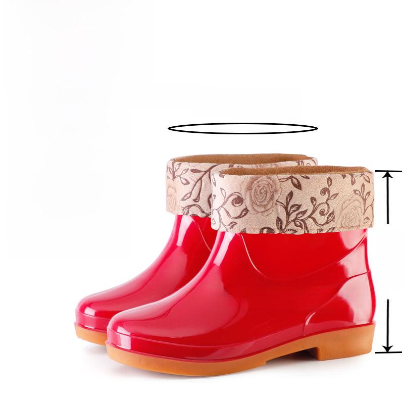 Women's Double Back Low Tube Non-Slip Rain Boots - Waterproof, Fashionable, Warm Cotton Lining, Ideal for Kitchen and Work.