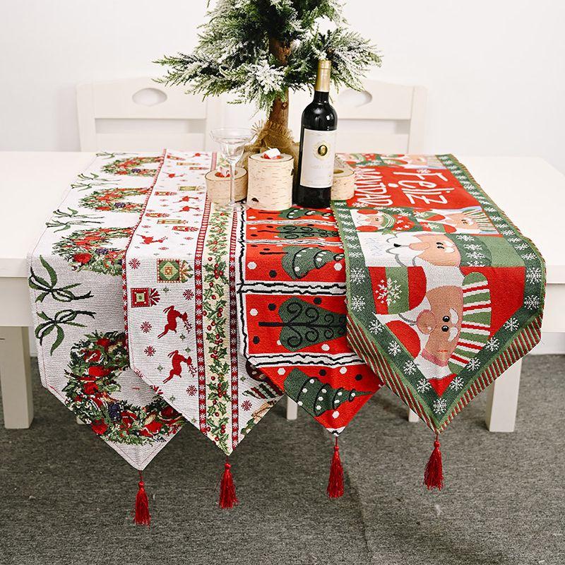 

Christmas creative table flag knitted long tablecloth Santa Claus table decoration cloth Christmas home decoration supplies
