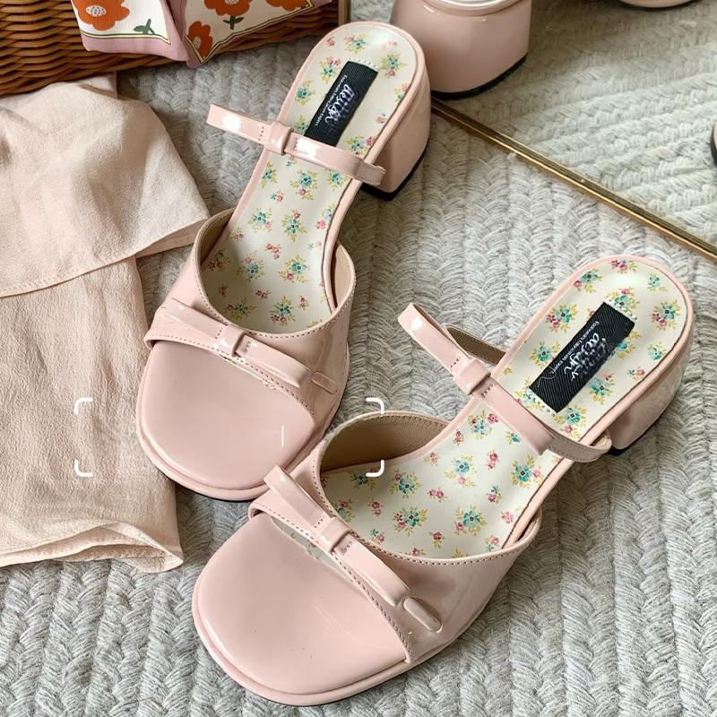 Fashion High Heels Women Slippers Bow Chunky Heeled Shoes Dress Fashion Woman Sandals 2025 New Designer Pumps Luxury Sandalias De Mujer