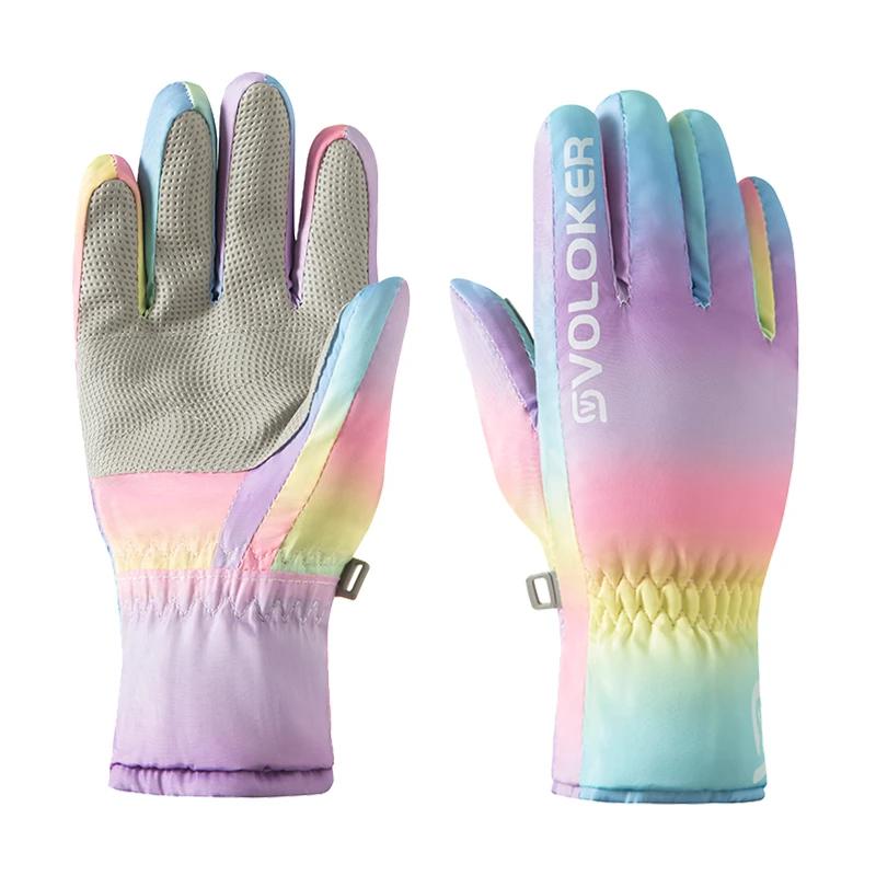 Children's Skiing Warm Gloves with Neutral Style, Winter Wool Lining, Anti Slip Outdoor Belt, Side Pull Waterproof Material