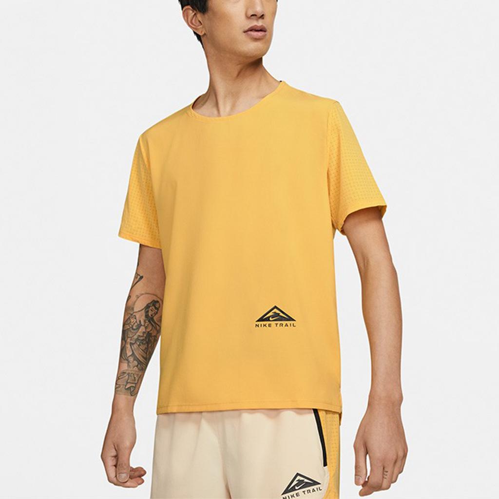 Nike Mesh Panel Loose-Fit Sports Short Sleeve T-Shirt Men Tops Yellow CZ9051-761
