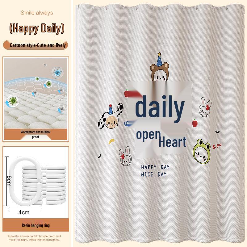 Shower Curtain with Cute Cartoon Design - Dry & Wet Separation, Punch-Free Installation