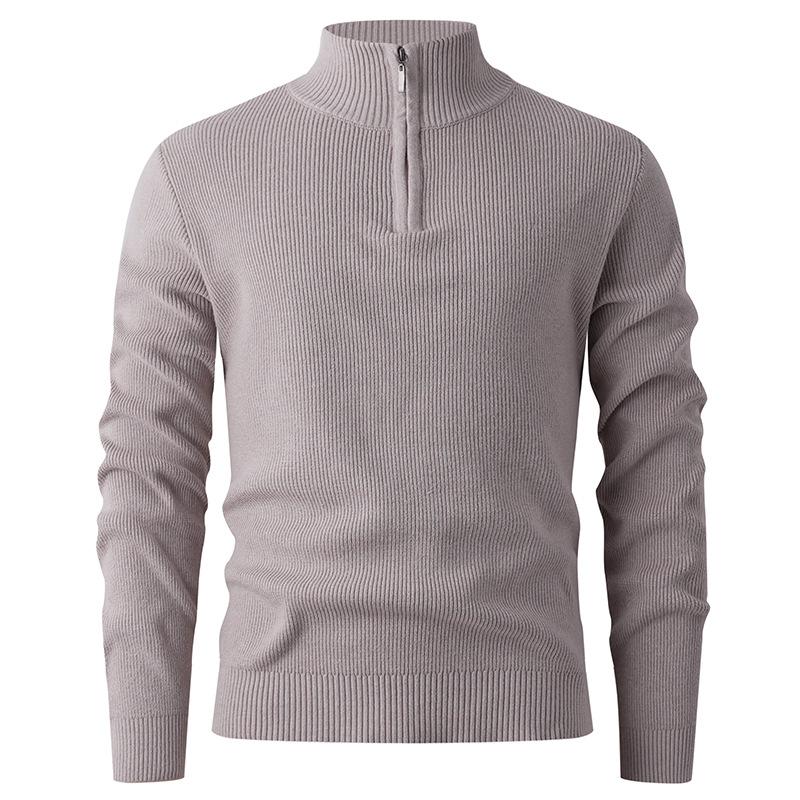 

Autumn And Winter Men S Solid Color Sweater Men S Casual Slim-Fit Bottoming Shirt Semi-Zipper Top M бежевый