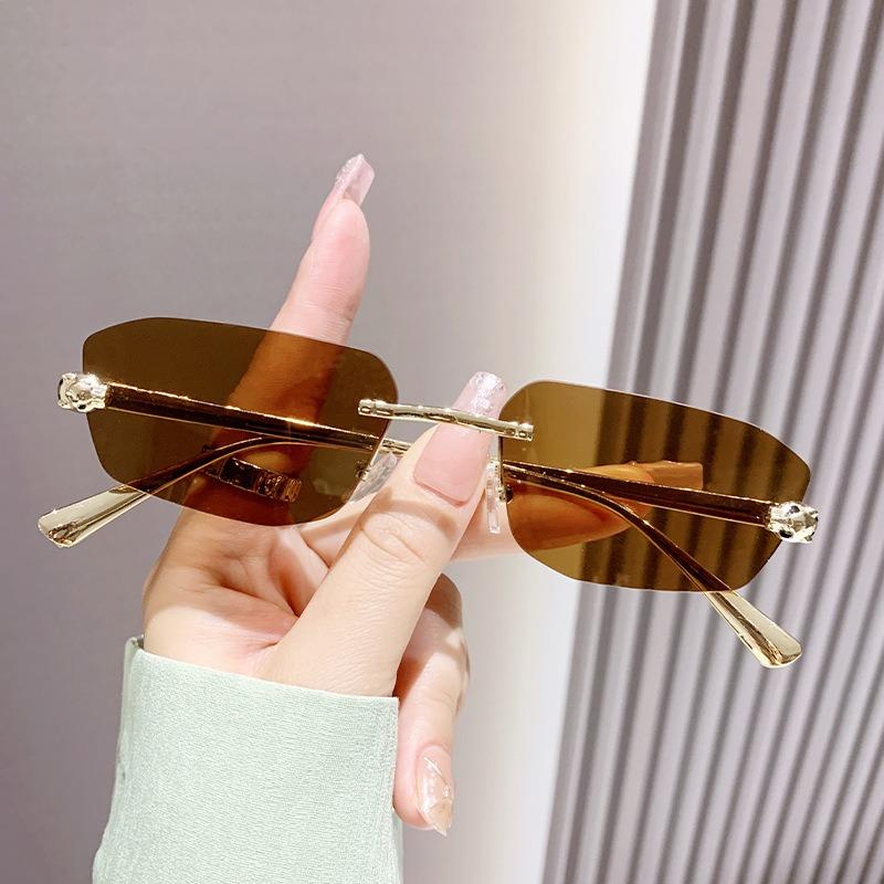 frameless trimmed small frame metal cheetah sunglasses European and American fashion ins sunglasses for women