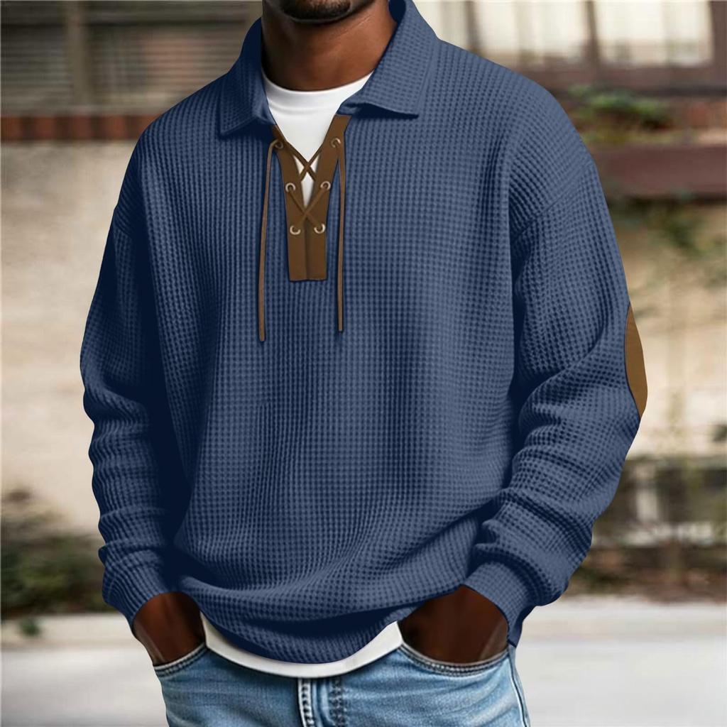 Mens Sweatshirts Retro Casual Long Sleeve Collared Golf Pullover Oversized Western Textured Tops
