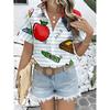 Women's Collar Shirt Short Sleeve Button Up Blouse Full Body Apple Print Machine Washable Casual Office Spring Summer Top