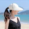 Dual Use Model Women Summer Sun Hat Casual Foldable Wide Brim Detachable Empty Top Ponytail Cap Adjustable UV Protection Sun Hat