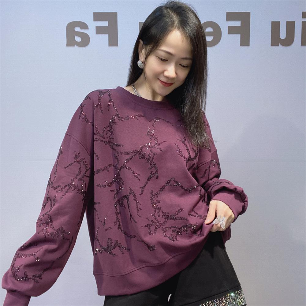

Стильный свитшот с бриллиантовым узором и короткими/длинными рукавами для женщин. Новый универсальный топ с круглым вырезом для осени и зимы. One Size фиолетовый
