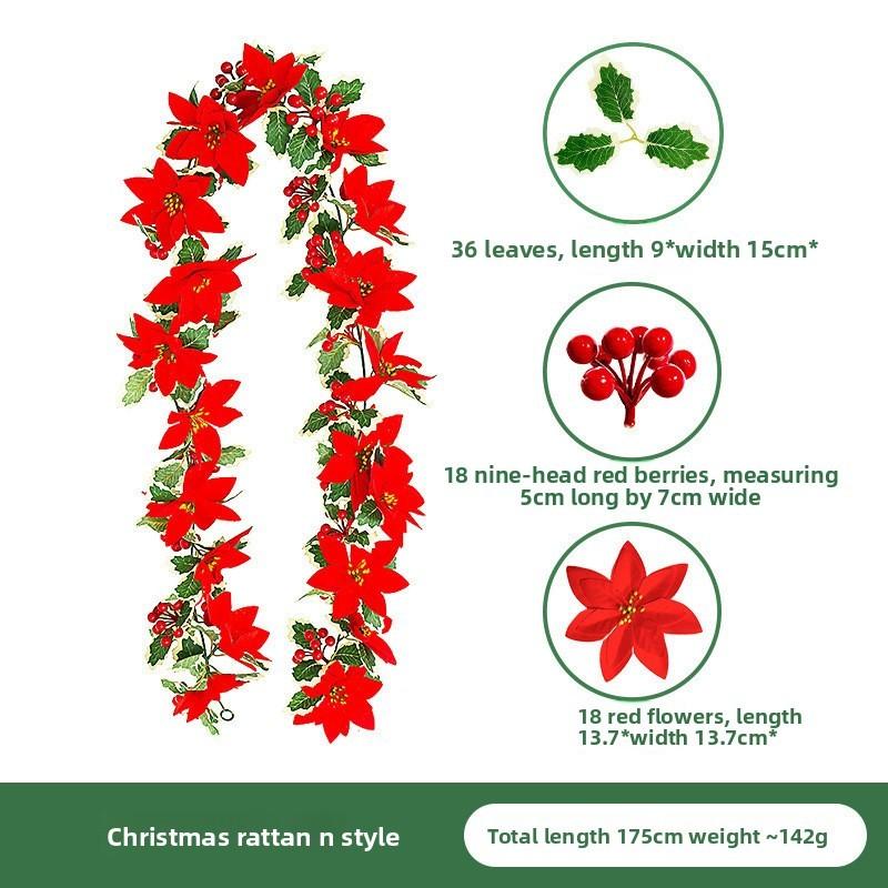 Christmas Simulation Red Fruit Vine With Artificial Pine Needles For Holiday Home Decor