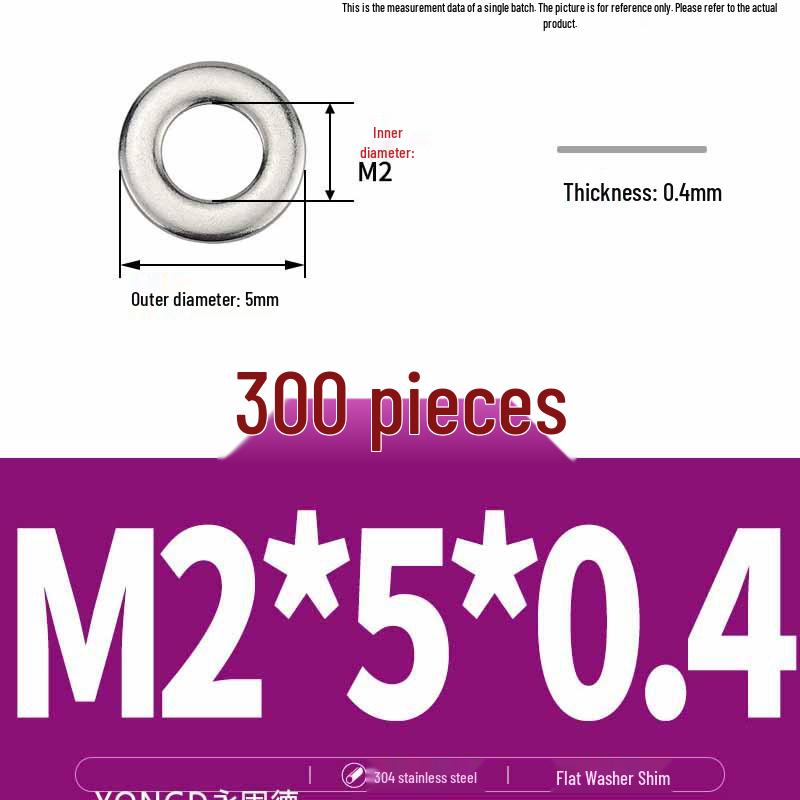 304 Stainless Steel Thickened Flat Washer / Ultra-thin Metal Gasket, Sizes M1.6-M10