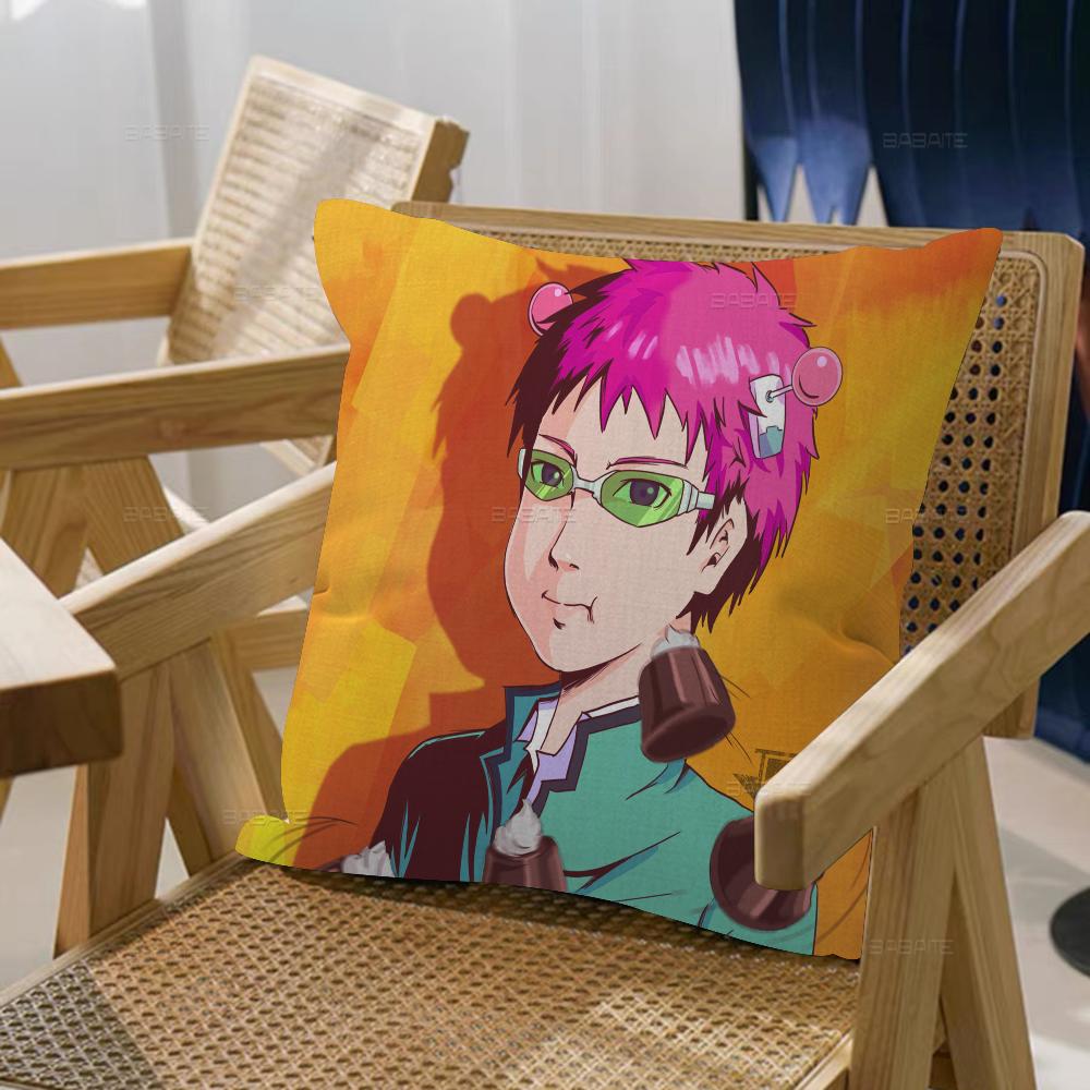 Saiki K:s katastrofala liv Kuddöverdrag Tecknad Soffa Dekorativ Hem Dubbelsidigt Tryck Kort Plysch Sött Kuddfodral