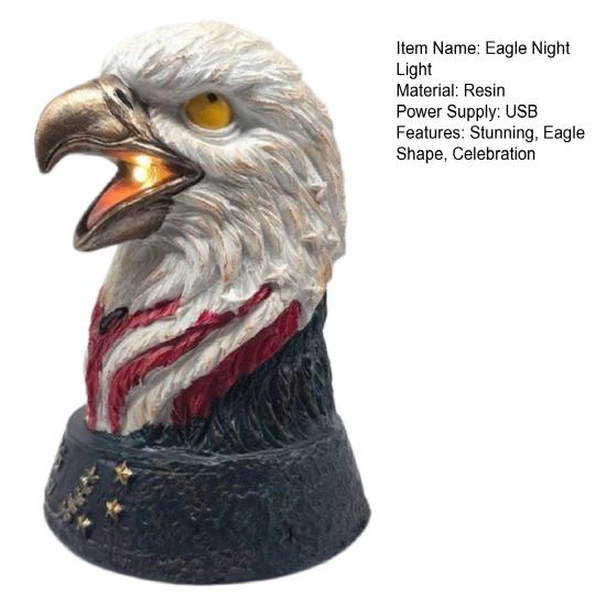 Bald Eagle Table Lamp, Patriotic American Eagle Head Bedside Lamp, Resin Bird Statue Night Light for Living Room, Bedroom, Memorial Day Home Decor