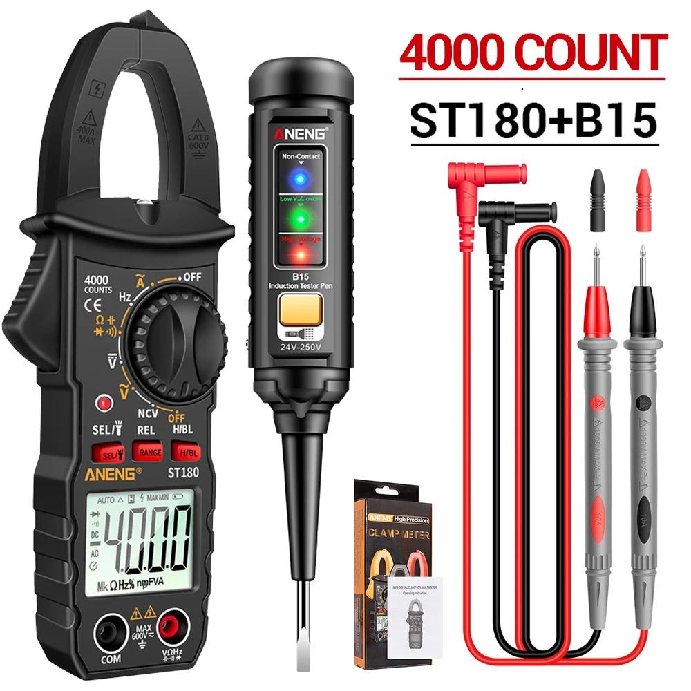 2026 Professional ANENG ST180 Digital Clamp Ammeter Multimeter with Free B15 Voltage Tester Pen 4000 Count NCV Flashlight Electric Maintenance Tools