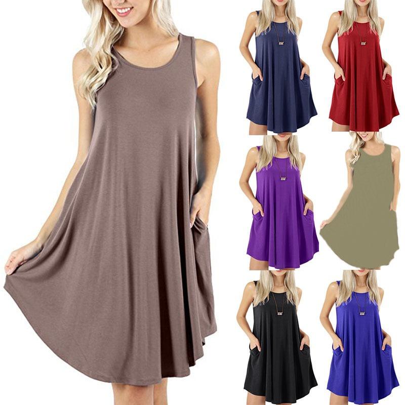 Summer Sleeveless Pocket Casual Vest T-shirt Large Swing Casual Dresses