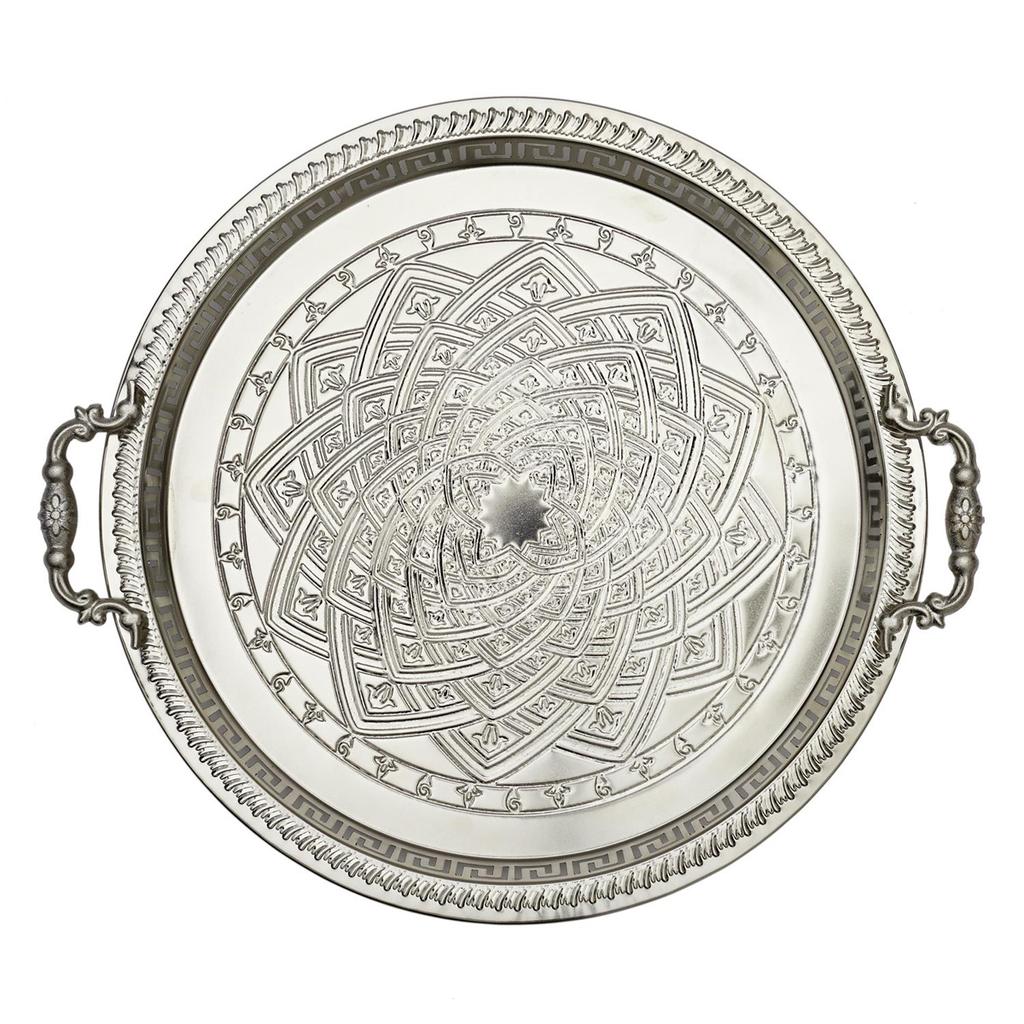 Les Trésors De Lily [A3685] - Kovový servírovací tác 'Cléopatra' postříbřený s patinou - 42 cm