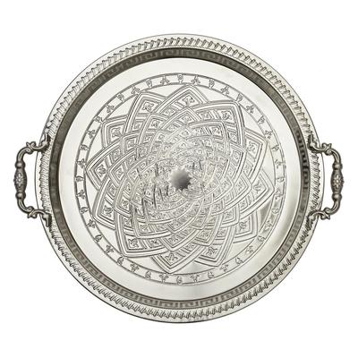 [A3685] – Serviertablett „Cléopatra“ aus altsilbernem Metall – 42 cm