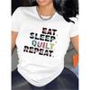 European Sizes Women'S Quilting Enthusiast T-Shirt - Eat Sleep Quilt Repeat Design with Quilting Patterns, Soft Breathable Short Sleeve Top