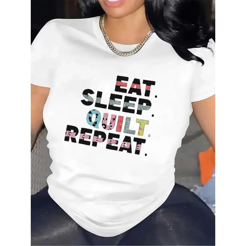 

Европейский размер Женская футболка для любителей квилтинга - Дизайн Ешь, спи, квилтируй, повторяй с узорами для квилтинга, Мягкий дышащий топ с коротким рукавом S белый