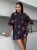 Maglietta casual da donna con scollo a V e stampa a cuore, estiva, a maniche corte, in cotone, da donna, basic, magliette, abbigliamento da donna